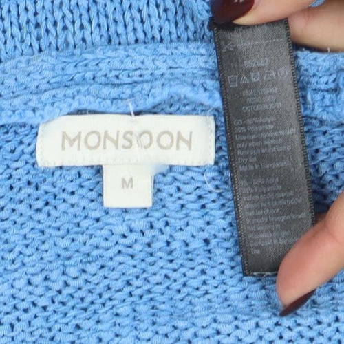 Monsoon Women's Blue V-Neck Knit Pullover Jumper Size M