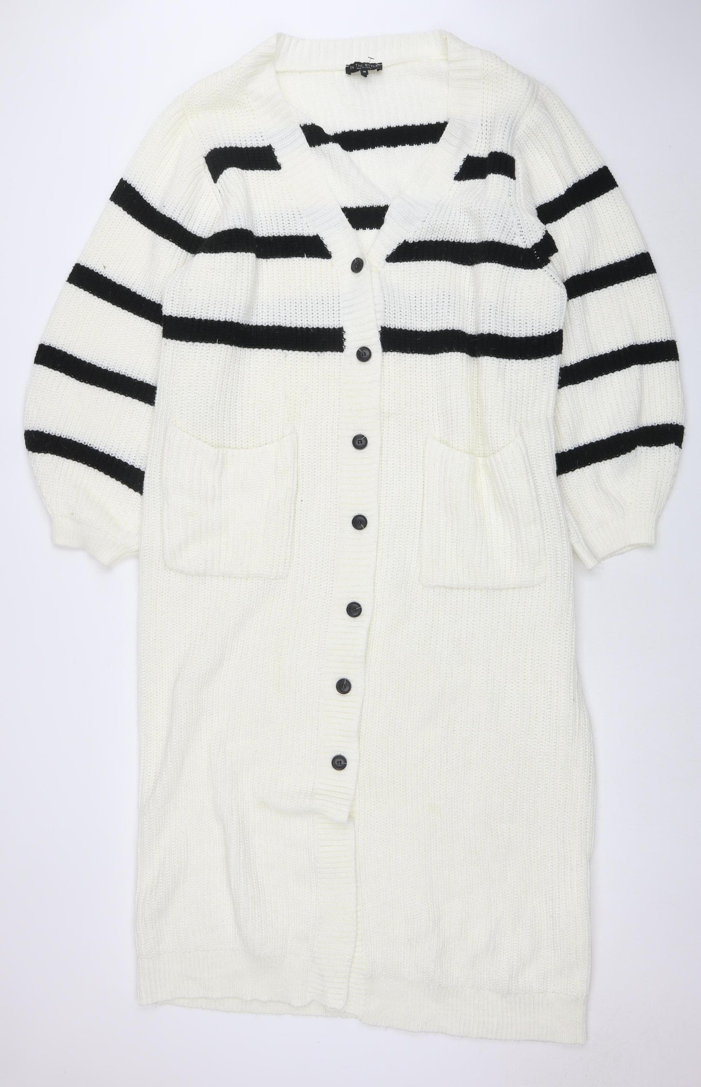 In The Style Women’s White Striped Jumper Dress Size 18 Long Sleeve Knit
