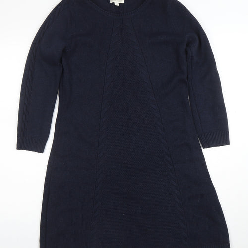 Monsoon Women Blue Knit Jumper Dress M Long Sleeve Knee Length