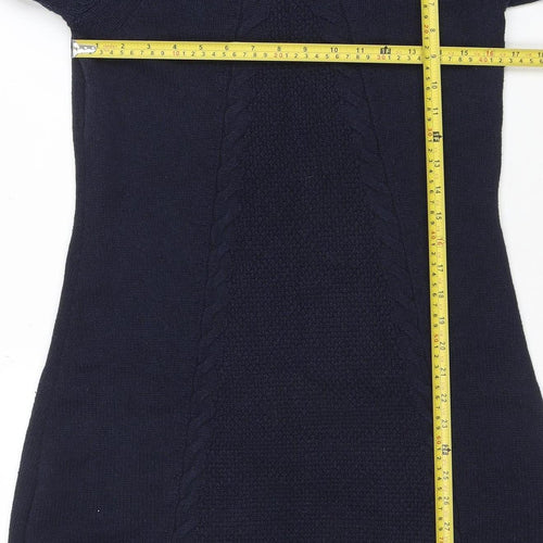 Monsoon Women Blue Knit Jumper Dress M Long Sleeve Knee Length