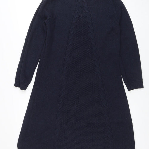 Monsoon Women Blue Knit Jumper Dress M Long Sleeve Knee Length