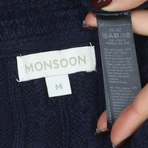 Monsoon Women Blue Knit Jumper Dress M Long Sleeve Knee Length