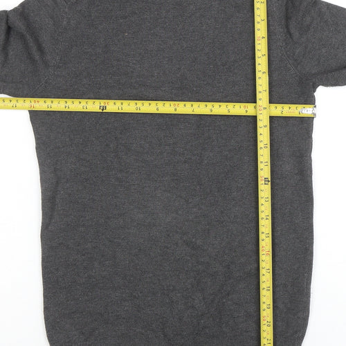 Zara Women Grey Knit Roll Neck Long Sleeve Button Accent Top M