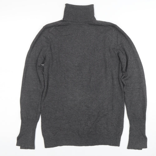 Zara Women Grey Knit Roll Neck Long Sleeve Button Accent Top M
