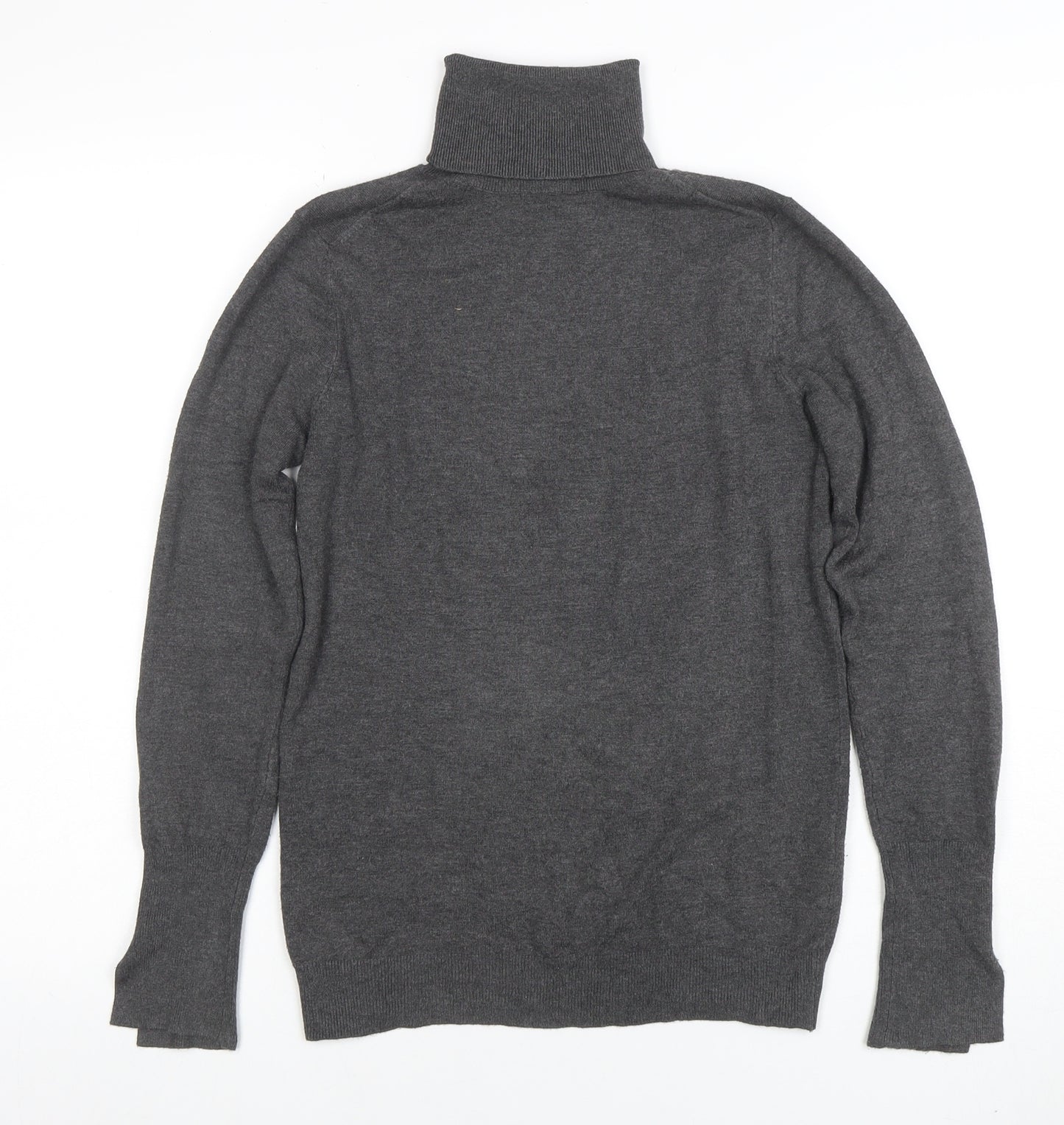 Zara Women Grey Knit Roll Neck Long Sleeve Button Accent Top M