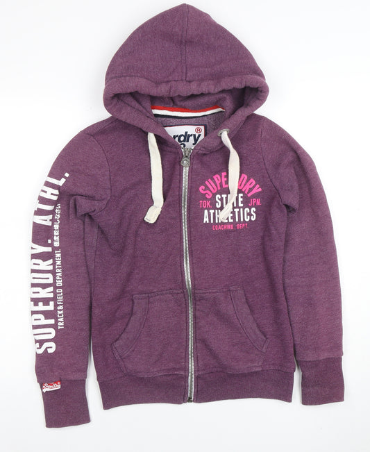 Superdry Women's Purple Full Zip Hoodie XS Cotton Blend