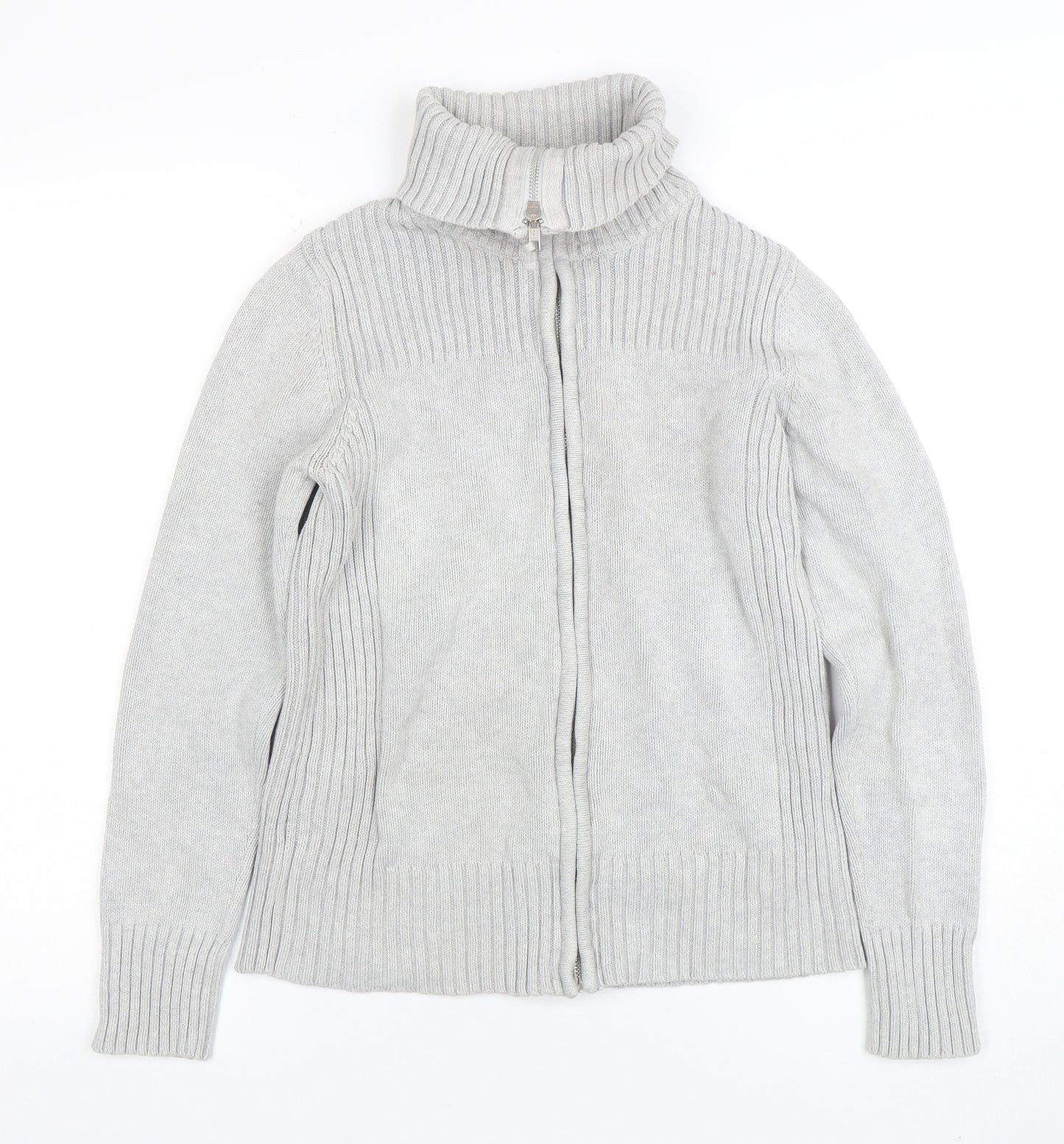 Marks & Spencer Women's Grey Size 14 Full Zip Roll Neck Jumper