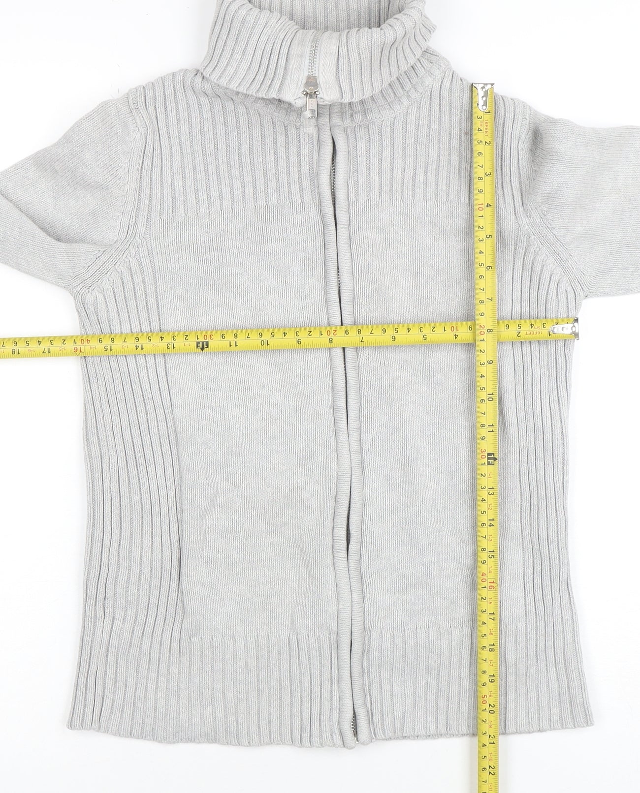 Marks & Spencer Women's Grey Size 14 Full Zip Roll Neck Jumper