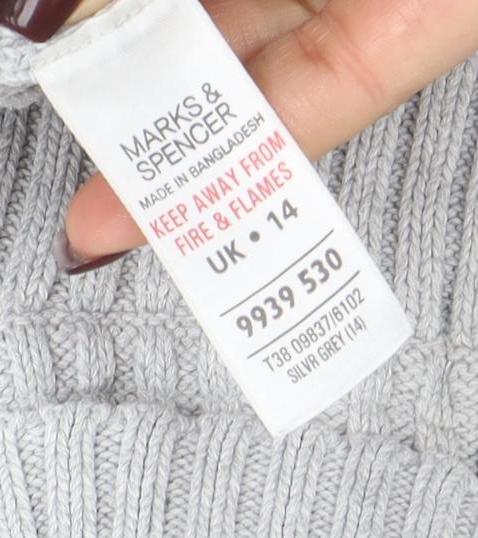 Marks & Spencer Women's Grey Size 14 Full Zip Roll Neck Jumper