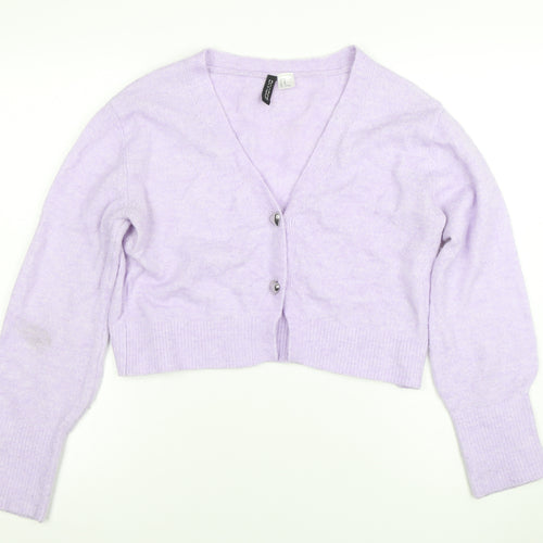 H&M Women Purple V-Neck Button Cardigan Size 12 Acrylic Knit