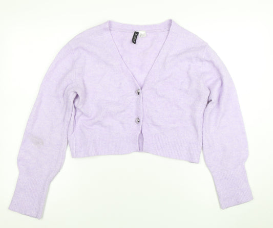 H&M Women Purple V-Neck Button Cardigan Size 12 Acrylic Knit