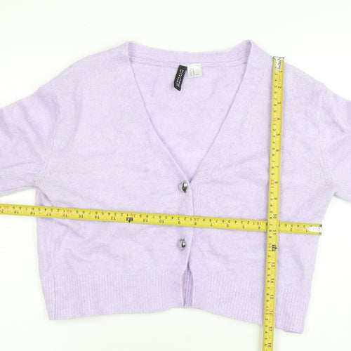 H&M Women Purple V-Neck Button Cardigan Size 12 Acrylic Knit