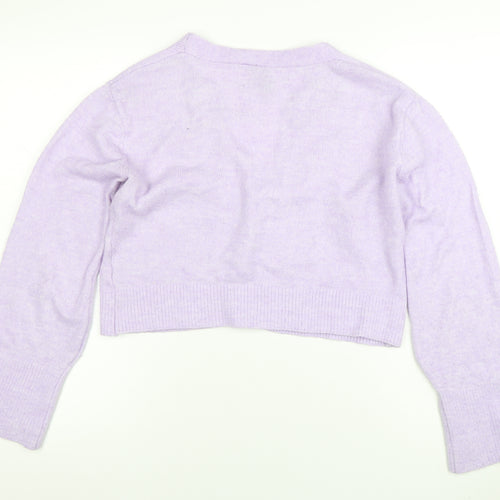 H&M Women Purple V-Neck Button Cardigan Size 12 Acrylic Knit