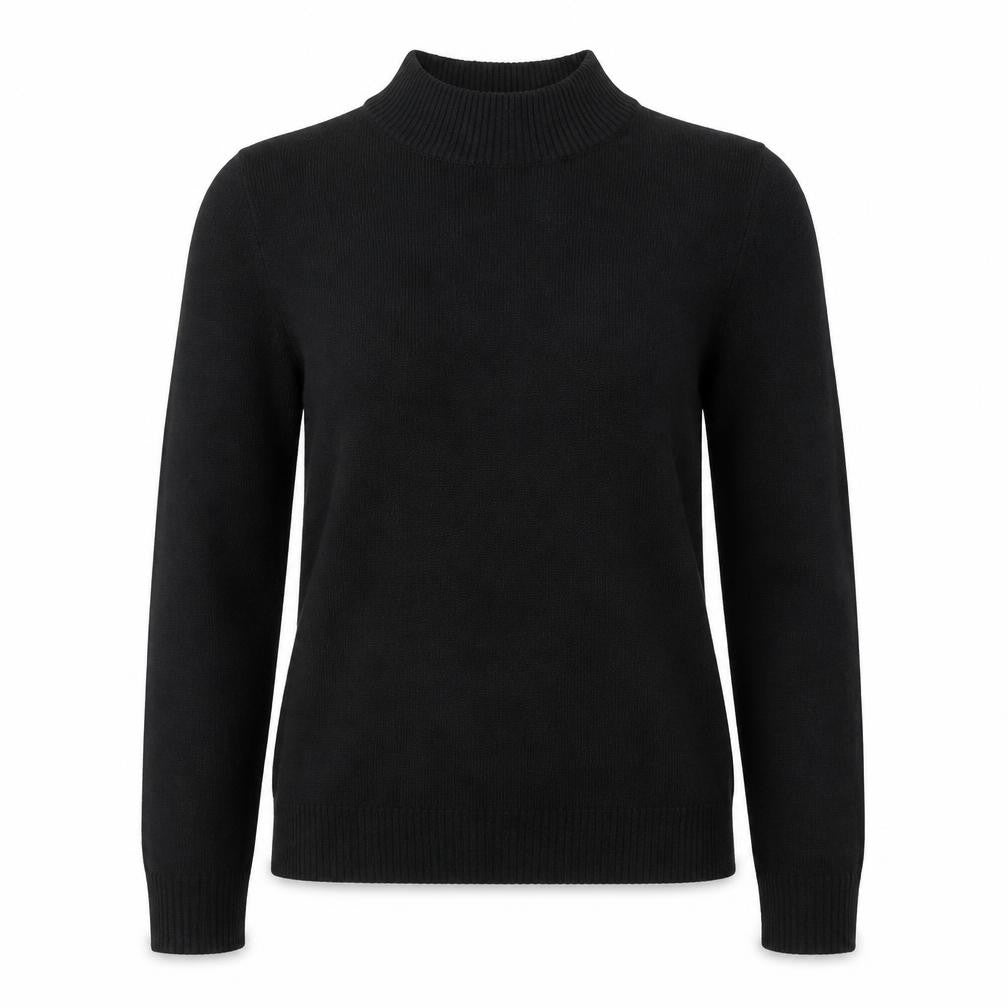 Front view of Collusion Women Black, size 8, Mock Neck Acrylic Jumper