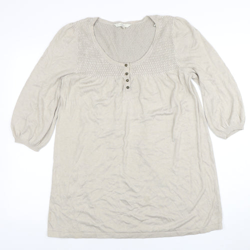 Debenhams Women Beige Knit Tunic Dress Size 16 Scoop Neck 3/4 Sleeve