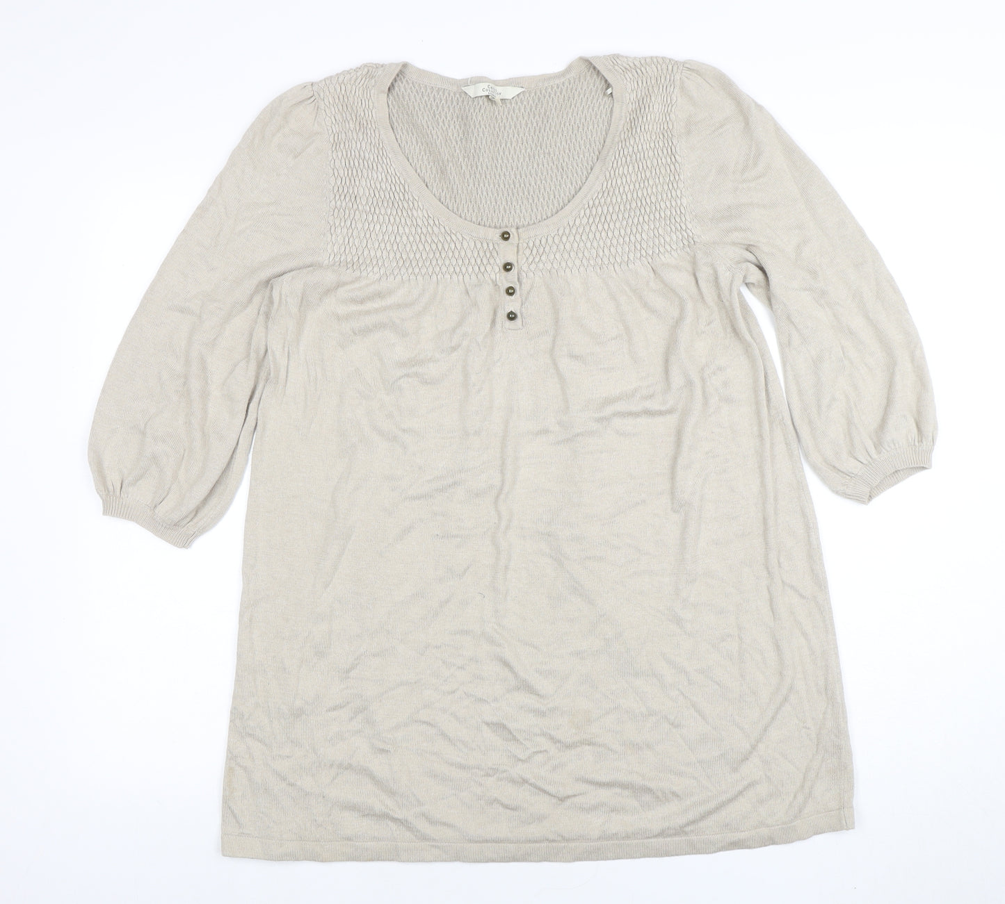 Debenhams Women Beige Knit Tunic Dress Size 16 Scoop Neck 3/4 Sleeve