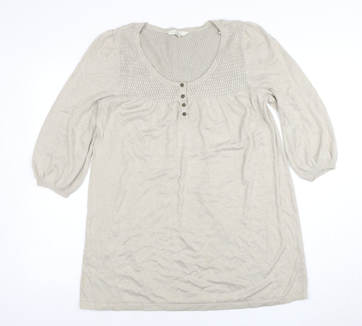 Debenhams Women Beige Knit Tunic Dress Size 16 Scoop Neck 3/4 Sleeve