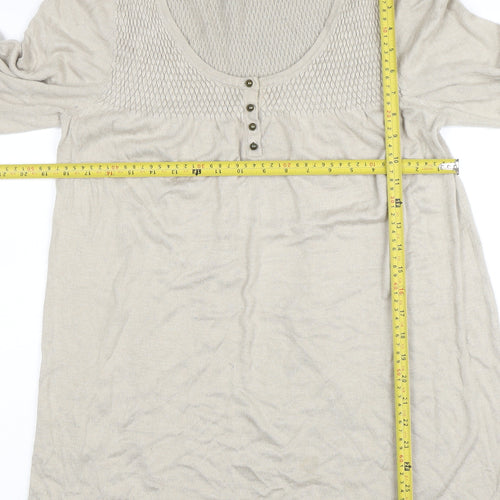 Debenhams Women Beige Knit Tunic Dress Size 16 Scoop Neck 3/4 Sleeve