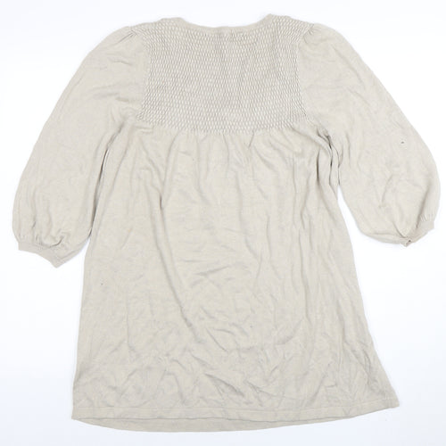 Debenhams Women Beige Knit Tunic Dress Size 16 Scoop Neck 3/4 Sleeve