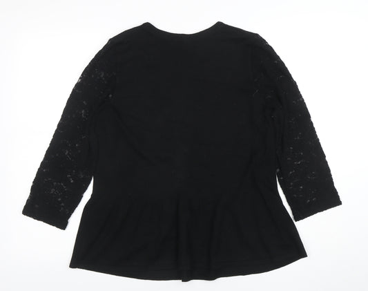 Marks and Spencer Womens Black Lace Sleeve Jersey Top UK 14