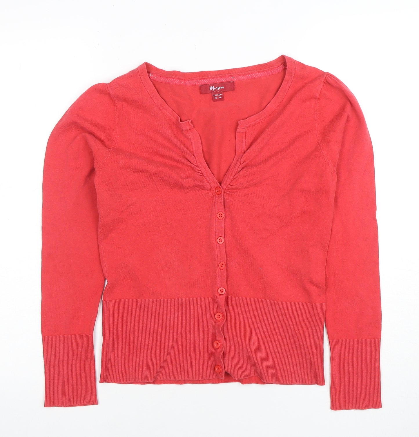 Marks and Spencer Women's Red V-Neck Button-Up Knit Top Size 10