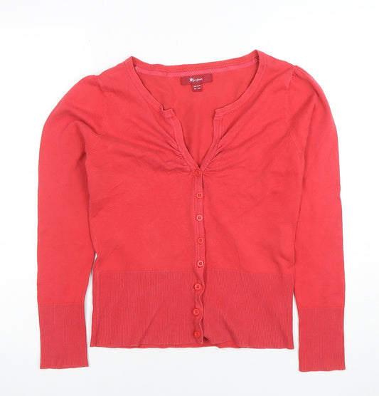 Marks and Spencer Women's Red V-Neck Button-Up Knit Top Size 10