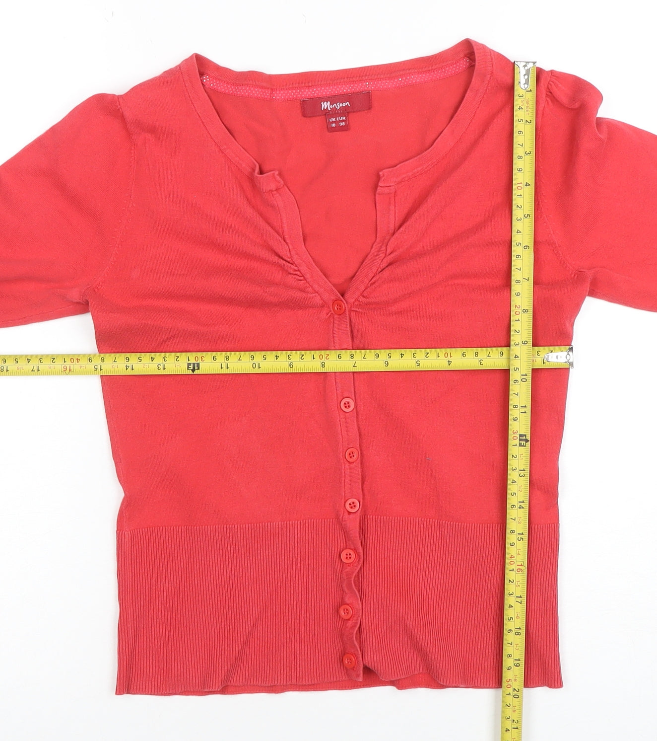 Marks and Spencer Women's Red V-Neck Button-Up Knit Top Size 10