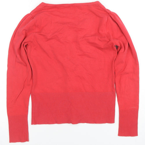 Marks and Spencer Women's Red V-Neck Button-Up Knit Top Size 10