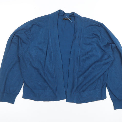 Roman Women Blue V-Neck Open Knit Cardigan Size 14