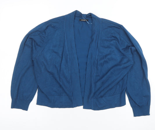 Roman Women Blue V-Neck Open Knit Cardigan Size 14