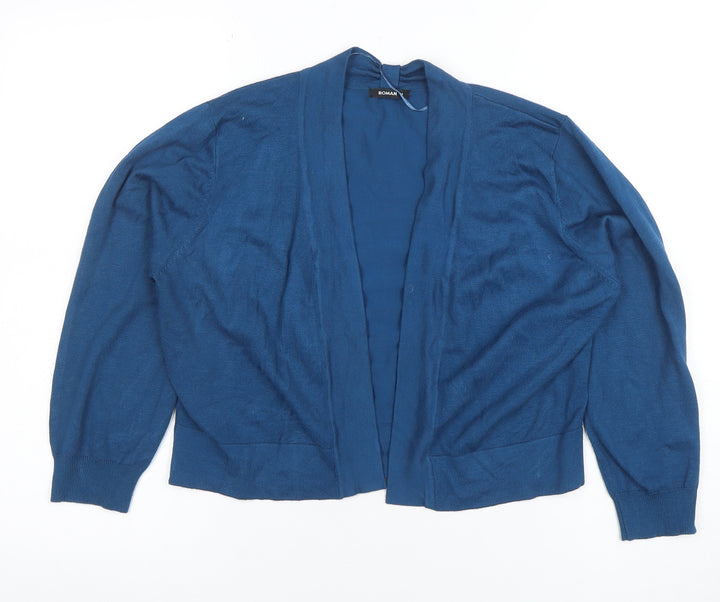 Roman Women Blue V-Neck Open Knit Cardigan Size 14