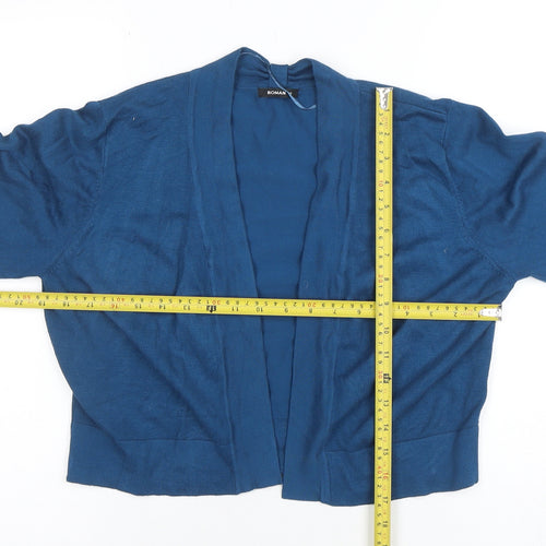 Roman Women Blue V-Neck Open Knit Cardigan Size 14