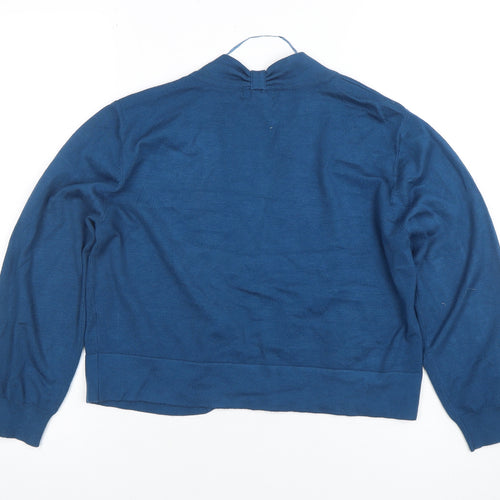 Roman Women Blue V-Neck Open Knit Cardigan Size 14