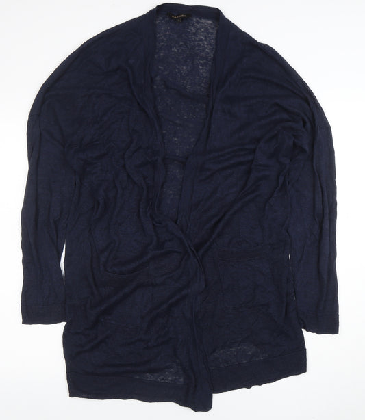 Jaeger Women's Blue Linen Long Sleeve Open Cardigan Size L