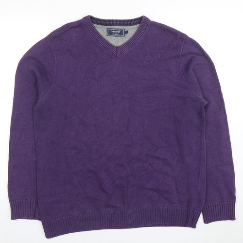 Maine New England Men's Purple Cotton V-Neck Jumper M