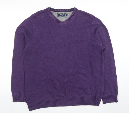 Maine New England Men's Purple Cotton V-Neck Jumper M