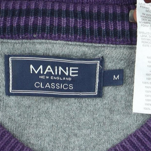 Maine New England Men's Purple Cotton V-Neck Jumper M
