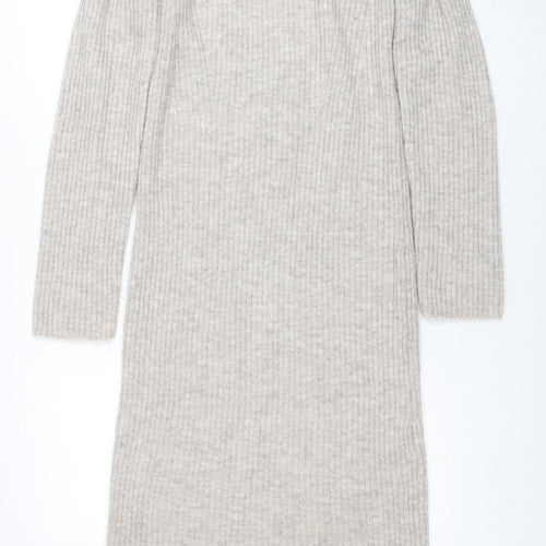 H&M Mama Beige Knit Bodycon Roll Neck Maternity Midi Dress Size 12