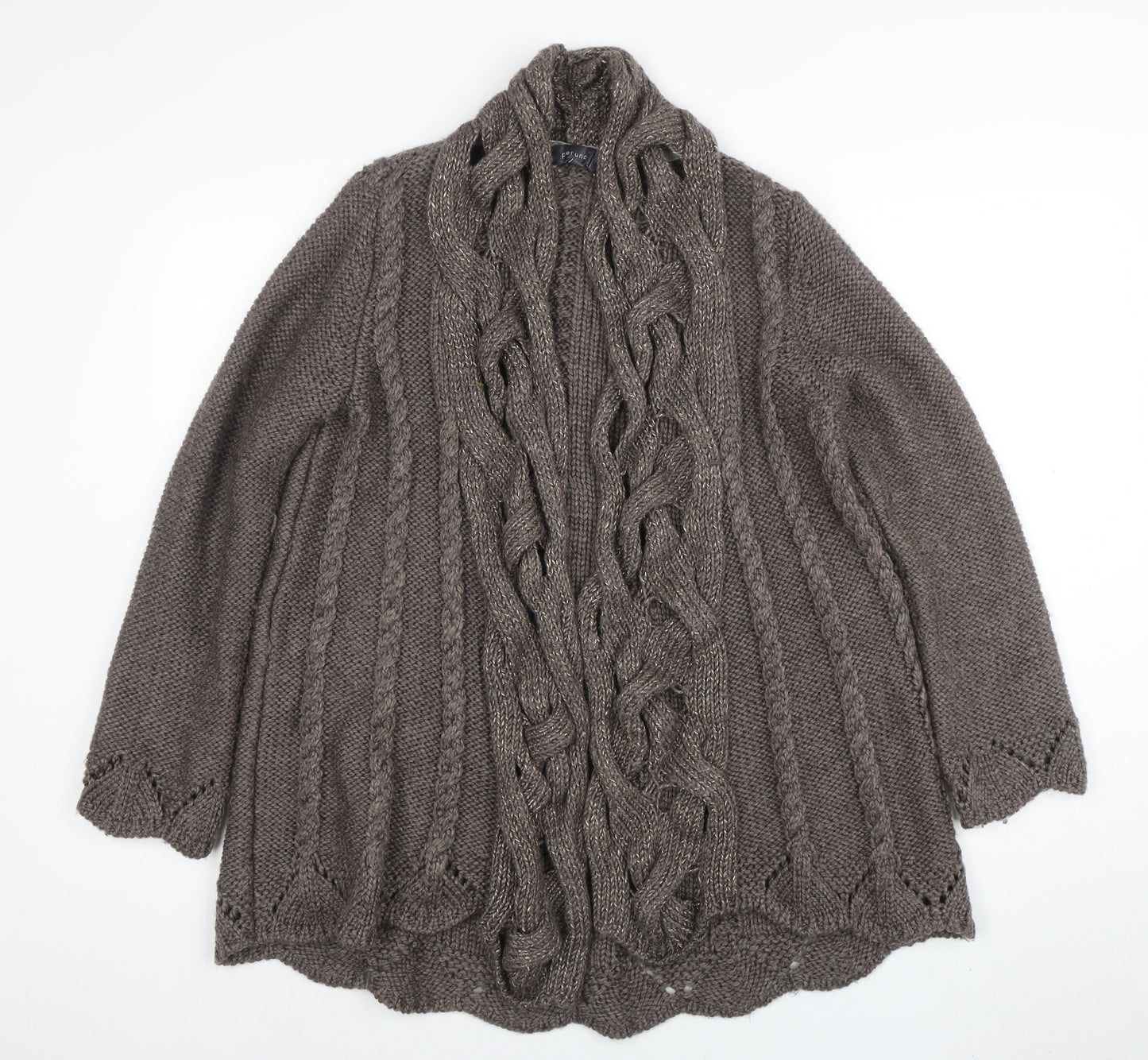 Marks and Spencer Women Brown Cable Knit Long Sleeve Cardigan Size 12