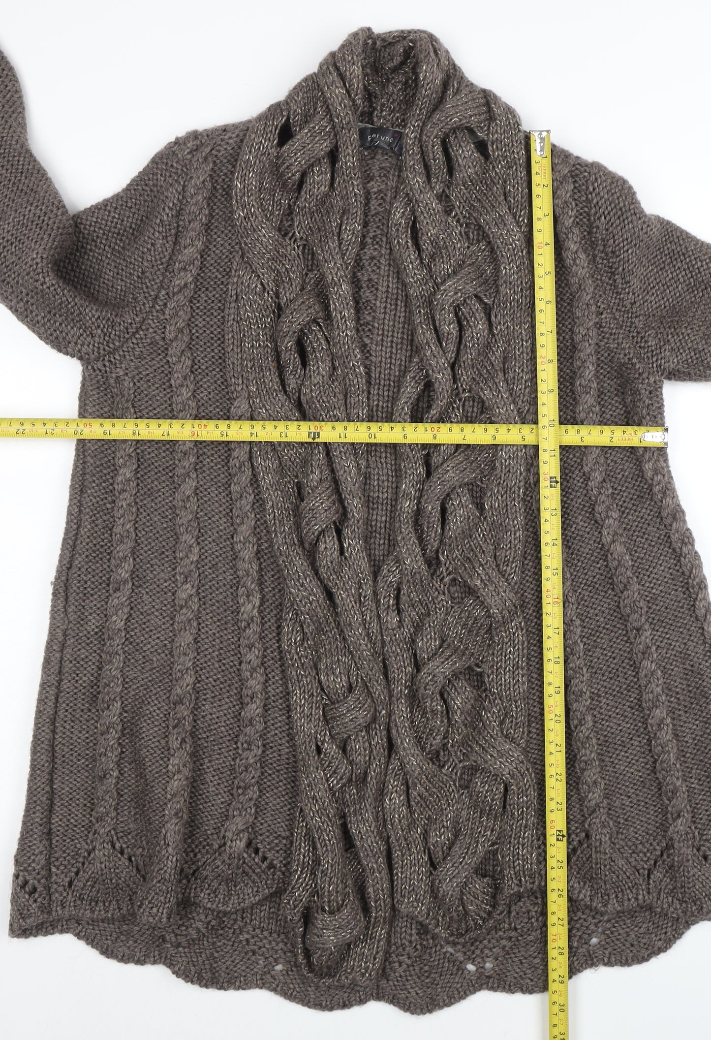 Marks and Spencer Women Brown Cable Knit Long Sleeve Cardigan Size 12