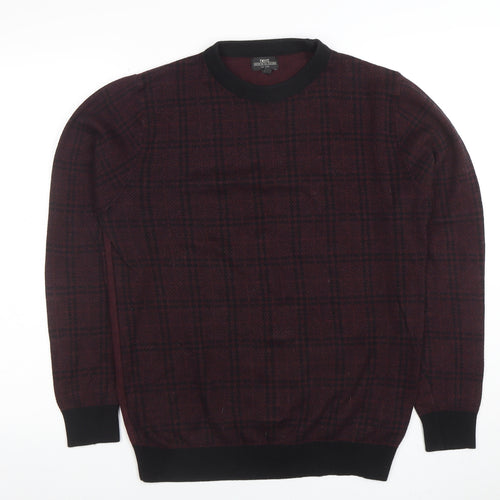 Next Men’s Red Check Crew Neck Cotton Jumper Medium