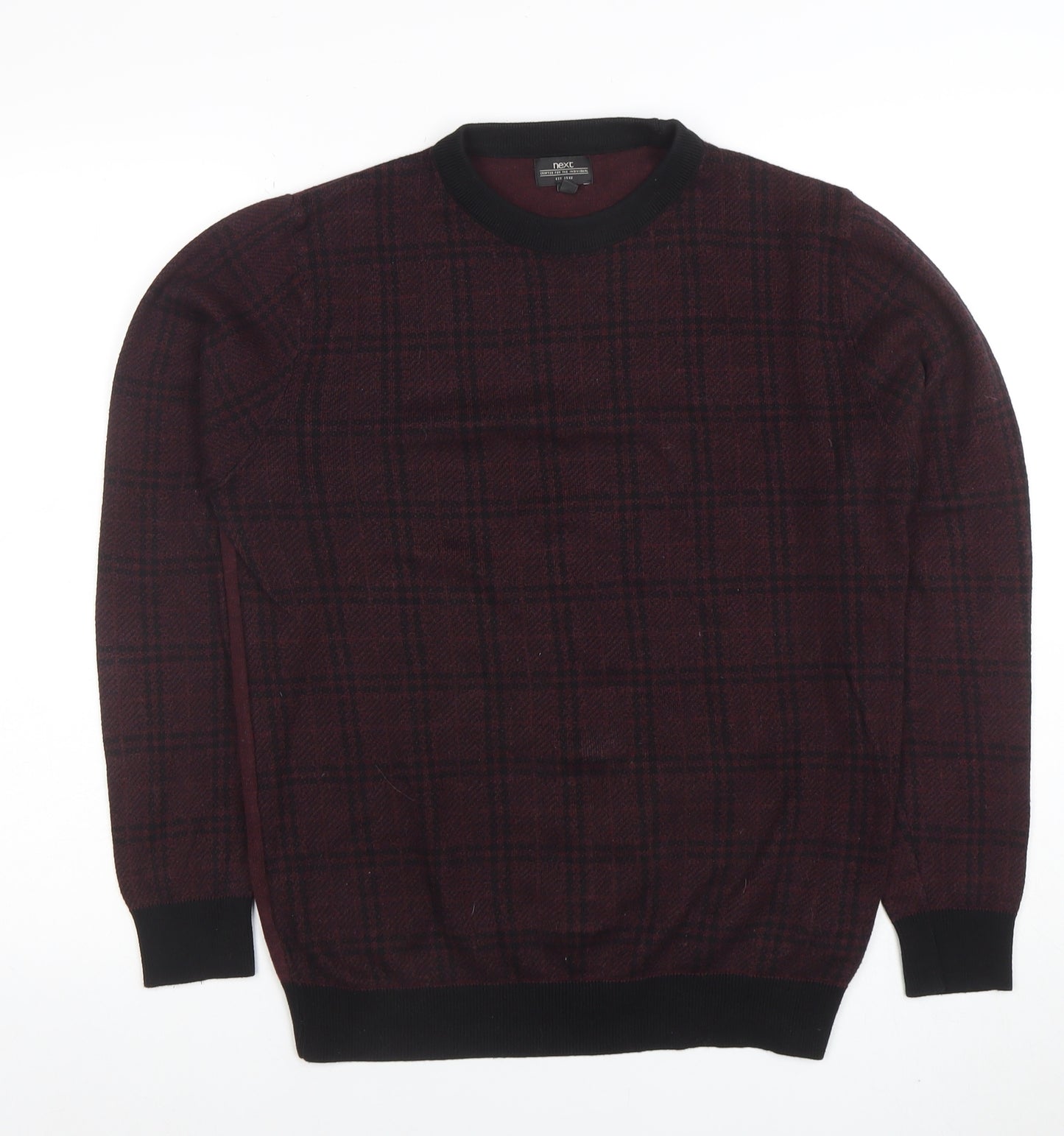 Next Men’s Red Check Crew Neck Cotton Jumper Medium
