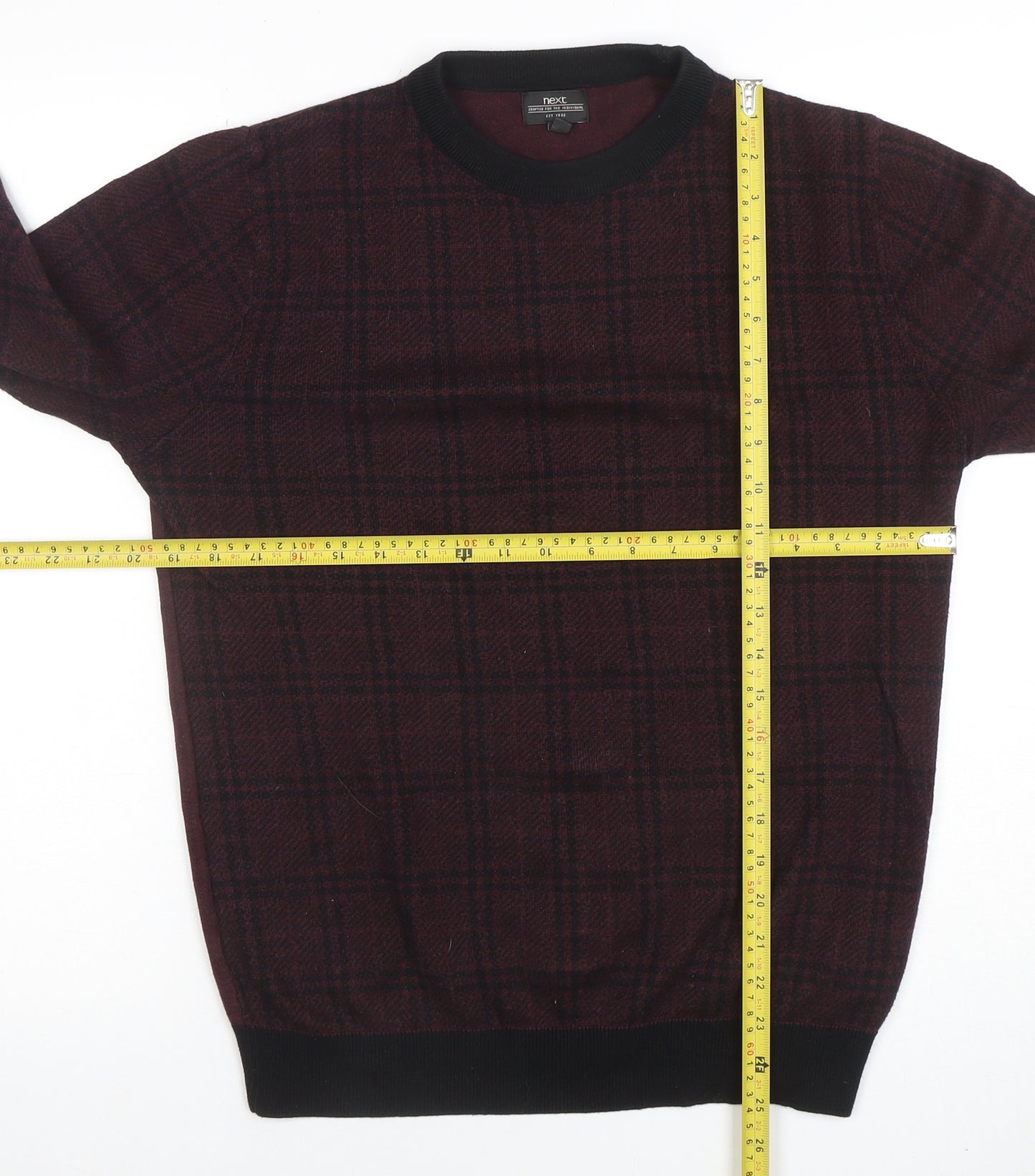 Next Men’s Red Check Crew Neck Cotton Jumper Medium