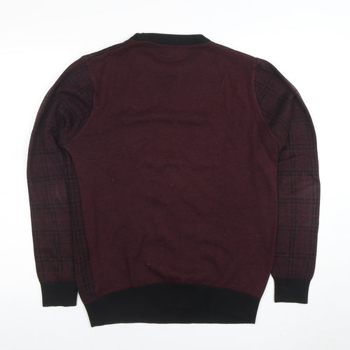 Next Men’s Red Check Crew Neck Cotton Jumper Medium