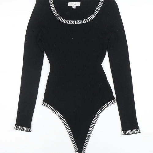Giorgia Women’s Black Ribbed Long Sleeve Bodysuit M Scoop Neck