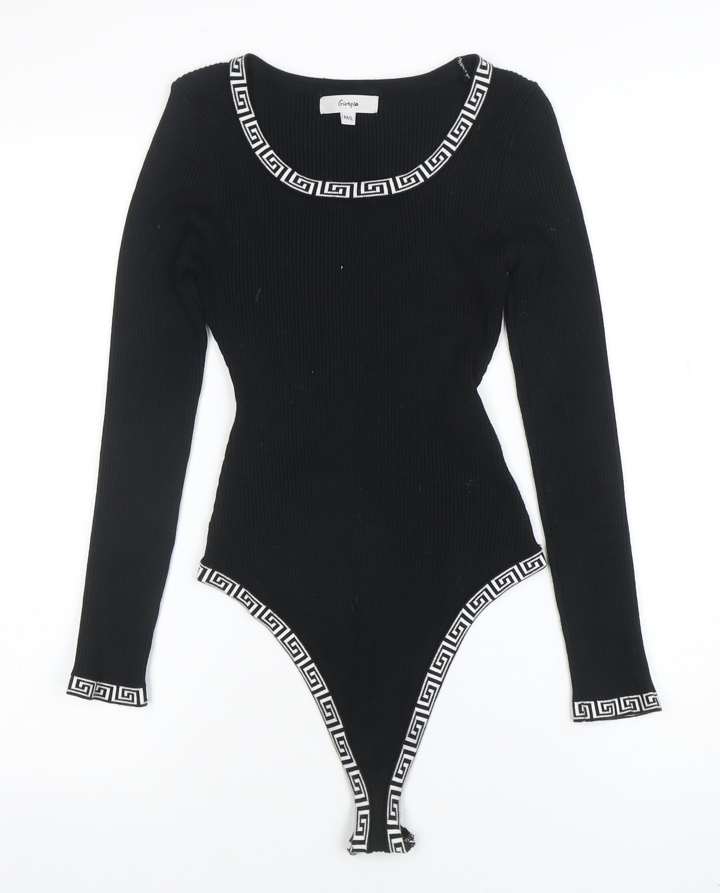 Giorgia Women’s Black Ribbed Long Sleeve Bodysuit M Scoop Neck