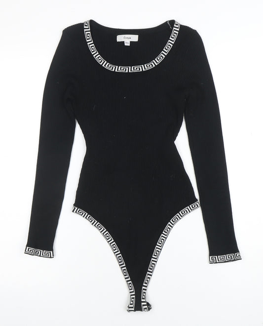 Giorgia Women’s Black Ribbed Long Sleeve Bodysuit M Scoop Neck