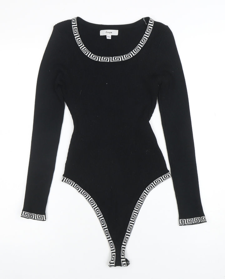 Giorgia Women’s Black Ribbed Long Sleeve Bodysuit M Scoop Neck