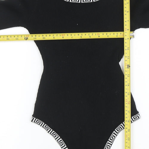 Giorgia Women’s Black Ribbed Long Sleeve Bodysuit M Scoop Neck