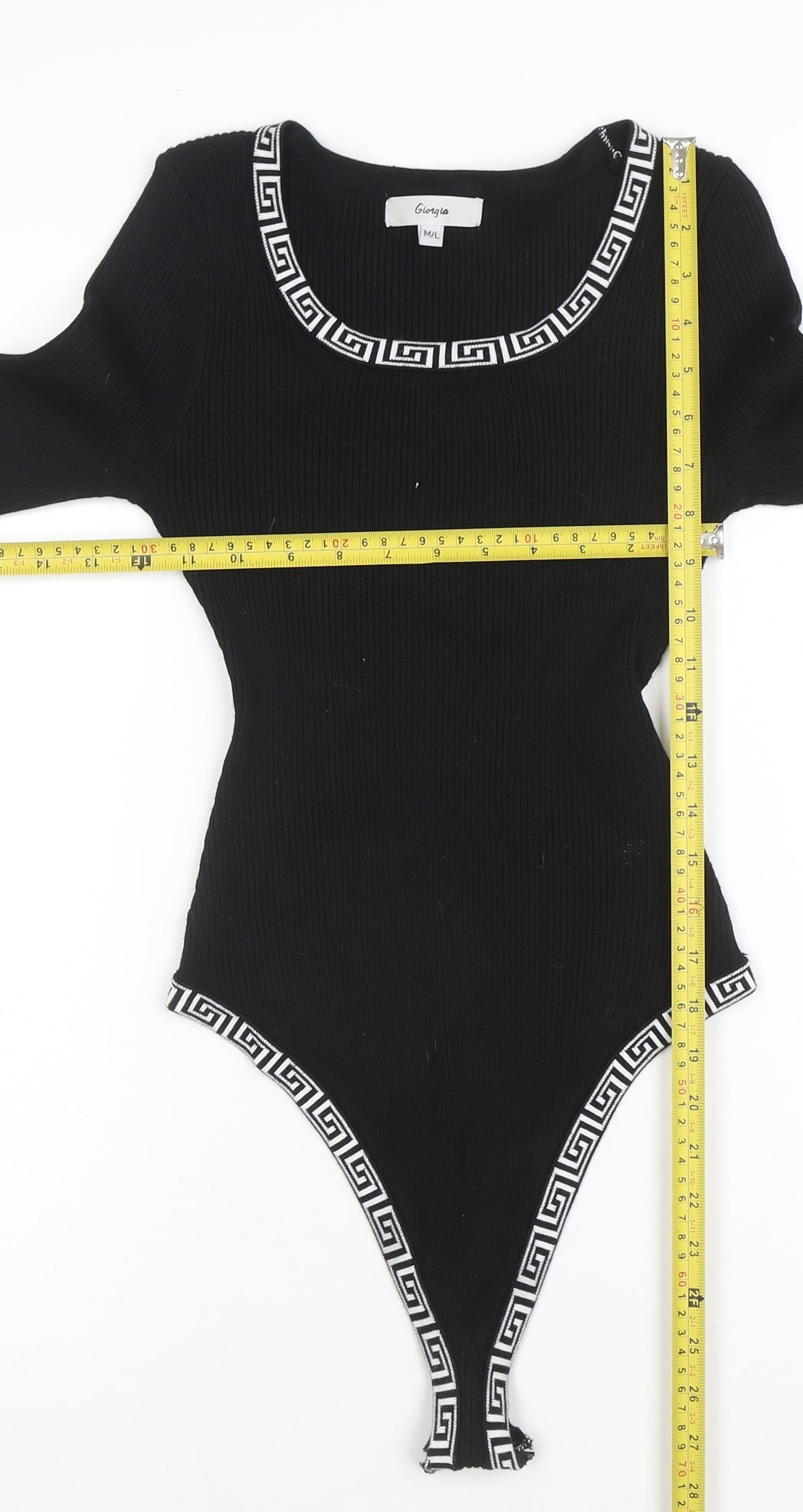 Giorgia Women’s Black Ribbed Long Sleeve Bodysuit M Scoop Neck